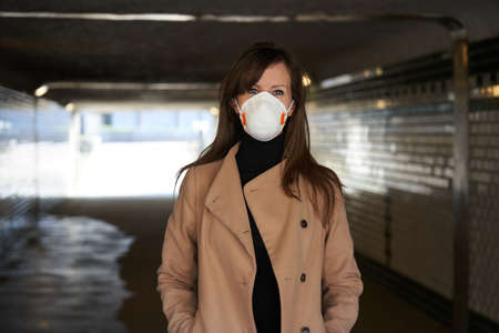 Coronavirus disease - woman wearing face maskの写真素材
