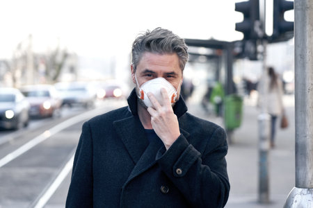 Coronavirus disease - man wearing face maskの写真素材