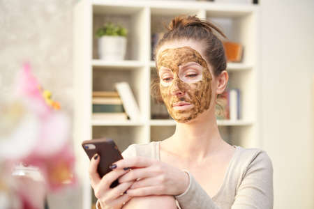 Woman in cosmetic beauty mask skin careの写真素材