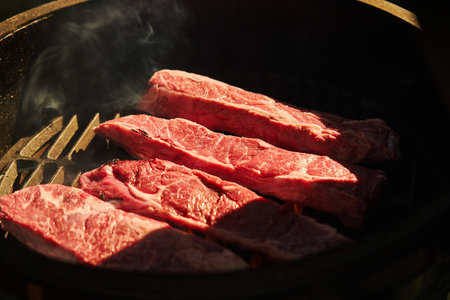 Grill steak BBQ outdoor. Food photo.の写真素材