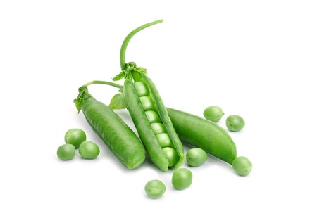 Ripe green peas on a white background. An isolated object.の写真素材