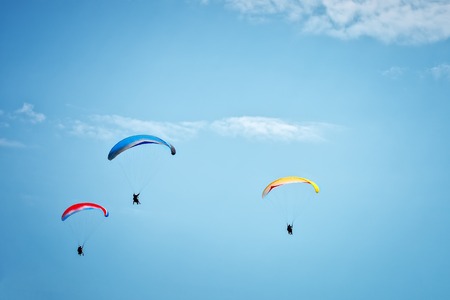 Paragliding along beautiful coastline.の写真素材