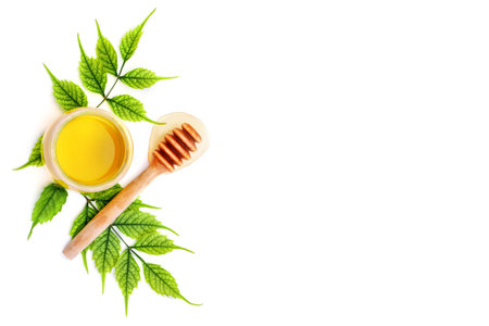 Bank with fresh honey on a white background.の写真素材