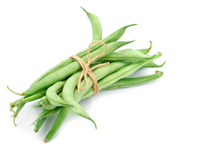 Fresh green beans on a white background.の写真素材