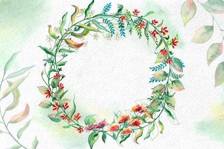 Watercolor flowers on white watercolor paper.の写真素材