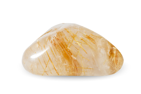 Macro shooting of natural gemstone. Quartz hairy, mineral gemstone. Isolated object on a white background.の写真素材
