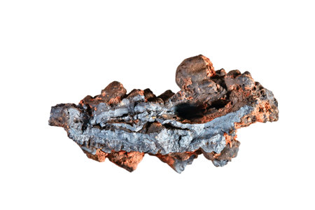 Macro shooting of natural gemstone. The raw mineral is goethite. Morocco. Isolated object on a white background.の写真素材