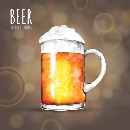 Watercolor elements on the theme of beer. Beer glass, hops, malt.のイラスト素材