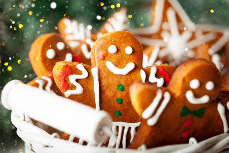 Handmade festive gingerbread cookies in the form of stars, snowflakes, people for Christmas and new...