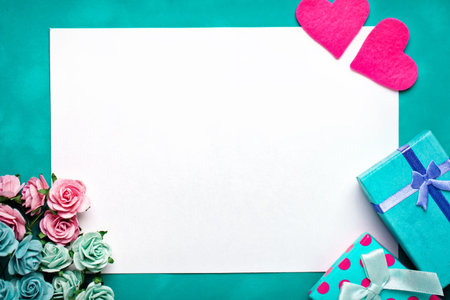 Greeting card with flowers and heart.
