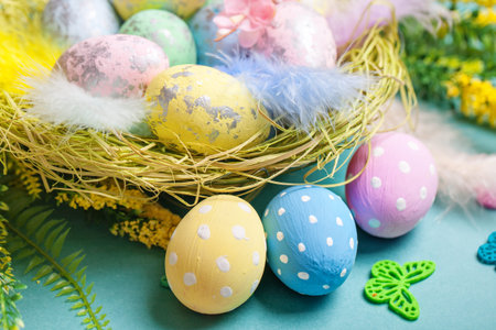 Congratulatory easter background. Selective focus. Horizontal.