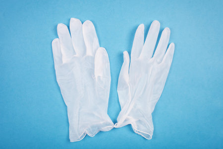 Medical gloves on a blue background. Healthcare medical.の写真素材