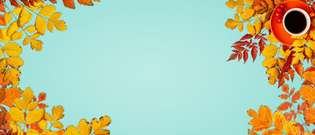 Autumn background. A frame made of autumn leaves. Autumn banner. Background with copy space....