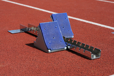 Starting blocks at the start の写真素材