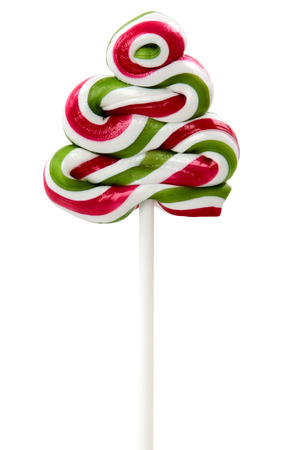lollipop in the shape of Christmas tree on white backgroundの写真素材