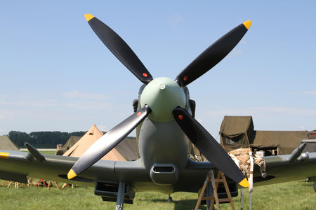 PARDUBICE, CZECH REPUBLIC - 31 May - 1 June 2014: Supermarine Spitfire aircraf in aviation fair and...
