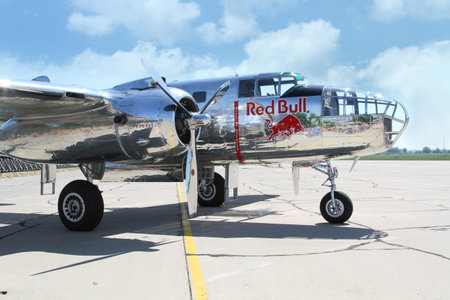 PARDUBICE, CZECH REPUBLIC - 6 June 2015: B-25 Mitchell bomber aircraf in aviation fair and century...