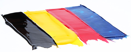 Printing press inks, cyan, magenta, yellowの写真素材