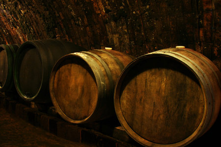 Old wine barrels in a wine cellar