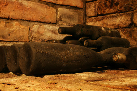 Old wine bottles in cellar