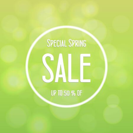 spring sale banner square background green bokehのイラスト素材