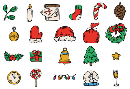 Set of Hand Drawn Sketch Christmas Iconsのイラスト素材
