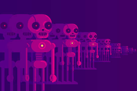 Evil Artificial Intelligence robot attack vector illustrationのイラスト素材
