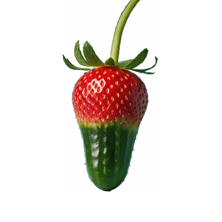 A fictitious hybrid vegetable or berry, a mixture of cucumber and strawberry. AI generatedの写真素材