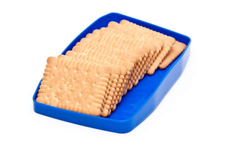 some butter biscuits in blue boxの写真素材