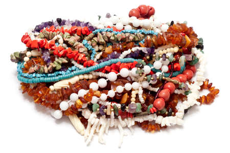 many necklaces over a white backgroundの写真素材