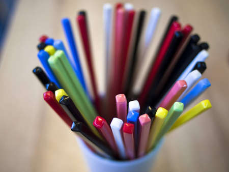 A colorful chopsticks in the noodle shopの写真素材