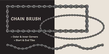 Bike chain pattern brush with corners, end and start tiles. Metallic gray color. For vintage design...