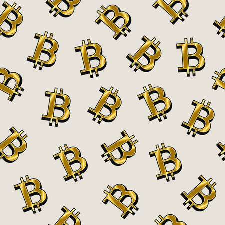 Seamless pattern with gold bitcoin symbols on white background. Cryptocurrency, digital money pattern. Vector illustration.のイラスト素材