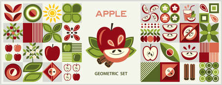 Set of design elements, logo with elements in simple geometric style. Abstract shapes. Good for branding, decoration of food package, cover design, decorative home kitchen prints, background.のイラスト素材