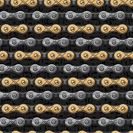 Seamless pattern with steel and gold bike chain. Horizontal regular lines. Vector illustration.のイラスト素材