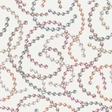 Seamless pattern with strings of pearls on white background. Wavy lines, classic pastel color of pearls. Vector illustrationのイラスト素材