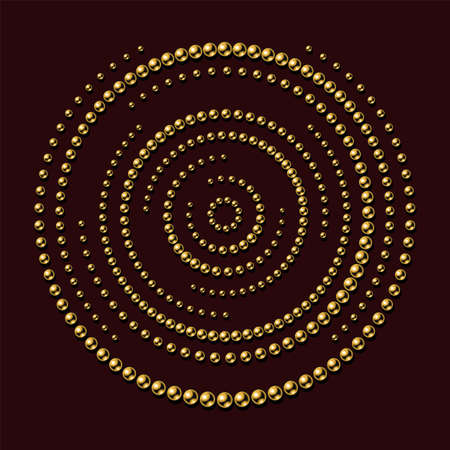 Beaded minimal mandala with golden beads, buttons on a dark red background. Decorative creative mandala for print, poster, cover, brochure, flyer, bannerのイラスト素材
