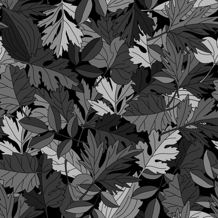 Camouflage seamless pattern with gray leaves of deciduous trees. For masking fabric, clothing etc. Vector illustrationのイラスト素材
