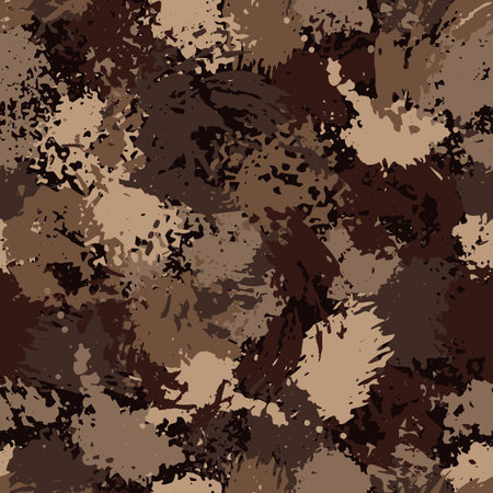 Seamless brown camouflage pattern with paint splatter, stains, blots, smudge of paint. Good for apparel, fabric, textile, surface design. For prints, clothing, t shirt, surface design. Vintage styleのイラスト素材