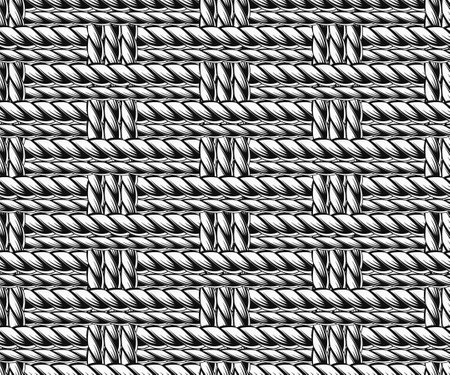 Seamless black and white pattern with tight, dense interwoven ropes. Mat, rug with traditional basket weave. Vintage style. Not AIのイラスト素材