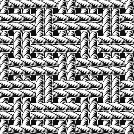 Seamless black and white pattern with loose interwoven ropes. Mat, rug with traditional twill weave with two cords. Vintage style. Not AIのイラスト素材