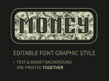 Editable text effect with dollar background. Letters on money seamless pattern. Letter and backdrop are printed together. Retro typography graphic styleのイラスト素材