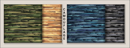 Seamless camouflage patterns with horizontal stripes. Frayed texture, smudge paint. Dense random chaotic composition. For apparel, fabric, textile, sport goods. Grunge styleのイラスト素材