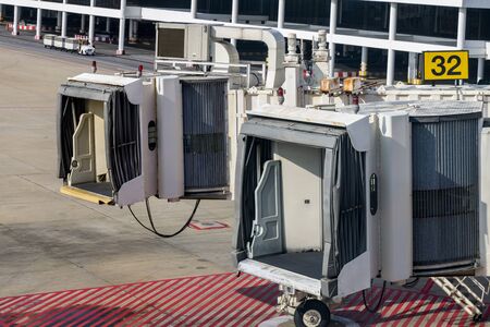 Airport Jet Bridges Disconnectedの写真素材