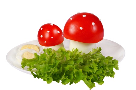 Tomato salad made to look like toadstools   Ideal as a fun starter for children and parties の写真素材