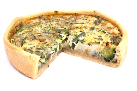 Vegetable quiche on white backgroundの写真素材