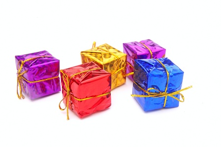 Christmas presents in boxes on white background