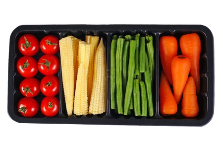 Vegetables in black boxの写真素材