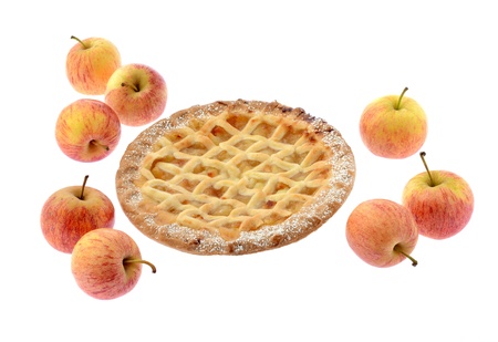 Lattice apple pie with apples isolated on white backgroundの写真素材