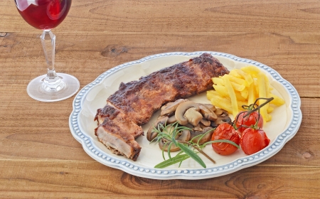 lamb ribs and red wineの写真素材
